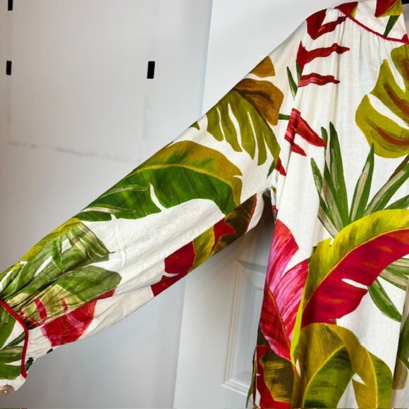 Farm Rio Maxi Jumpsuit Size M Tropical Leaf Print Button Front Boho Resort $225 - Picture 7 of 14